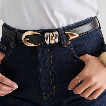 Mixed Metal Black Buckle Belt Dolce Vita