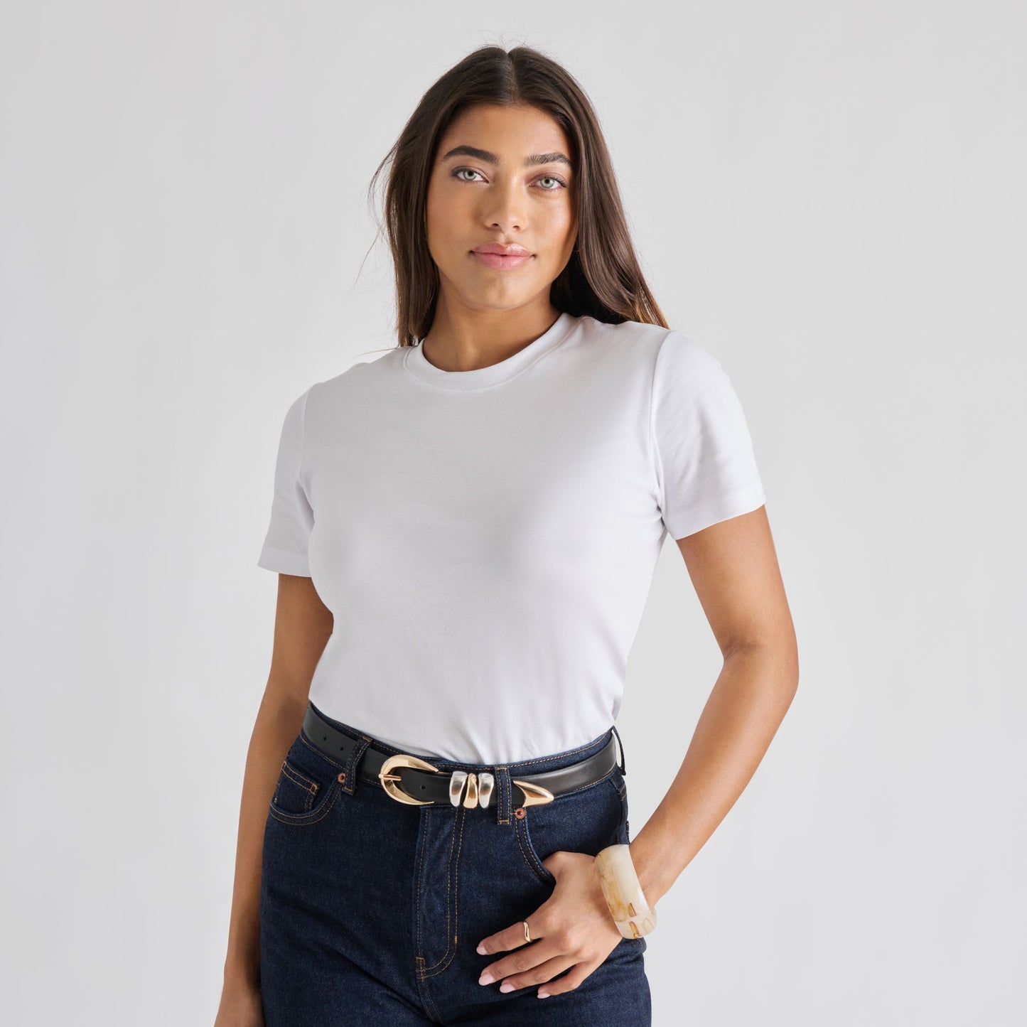 Mixed Metal Black Buckle Belt Dolce Vita
