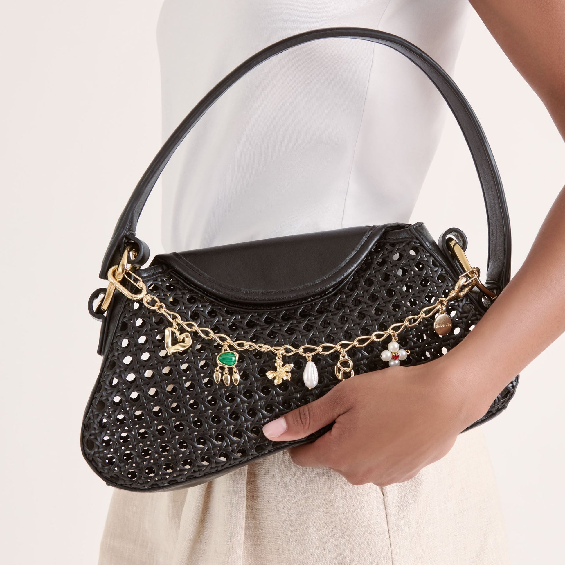 Pearl Gold Chain Bag Charm Dolce Vita