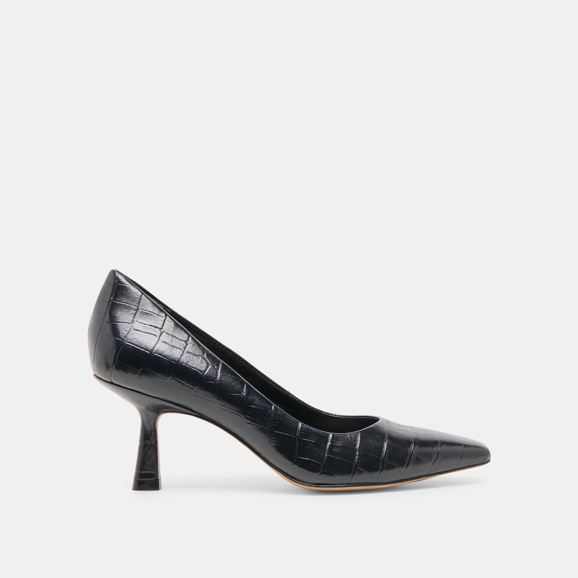 Briona Noir Croco Embossed Leather Heels Dolce Vita