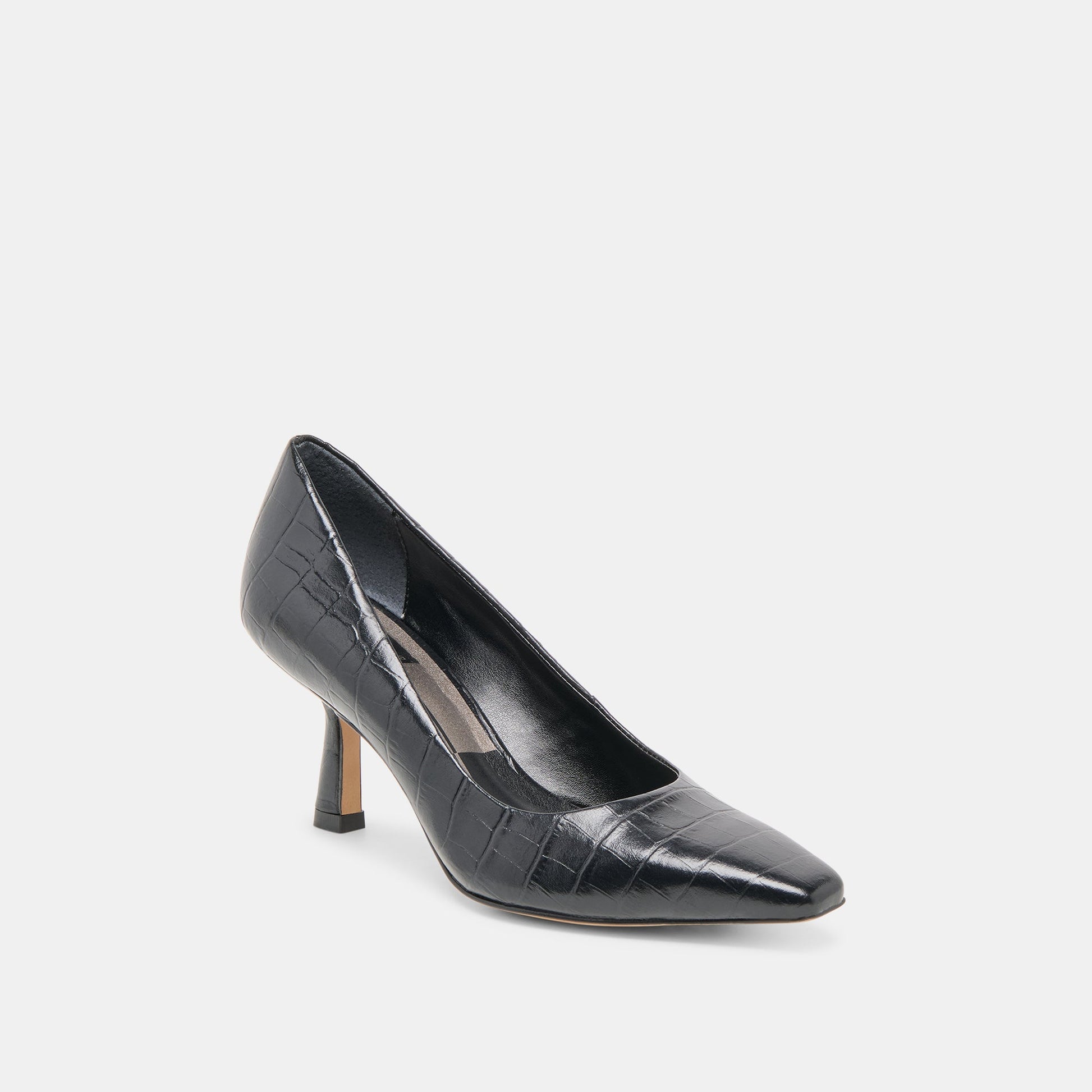 Briona Noir Croco Embossed Leather Heels Dolce Vita