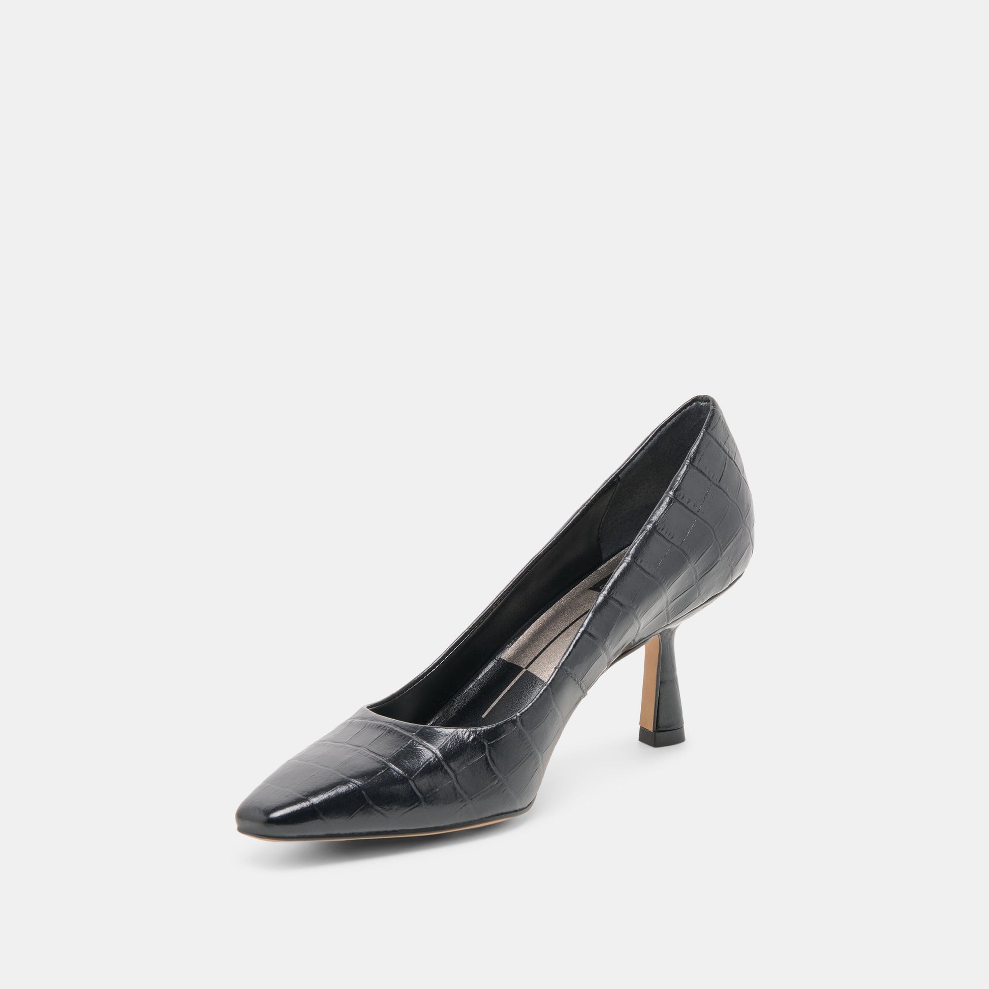 Briona Noir Croco Embossed Leather Heels Dolce Vita